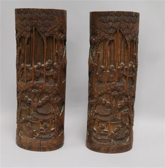 A pair of bamboo brushpots height 33cm